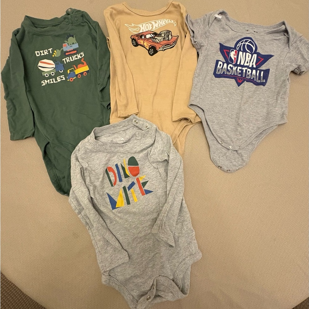 Toddler Boys 24M Lot 4 Long Sleeve Garanimals,  NBA Hot Wheels Dino Trucks